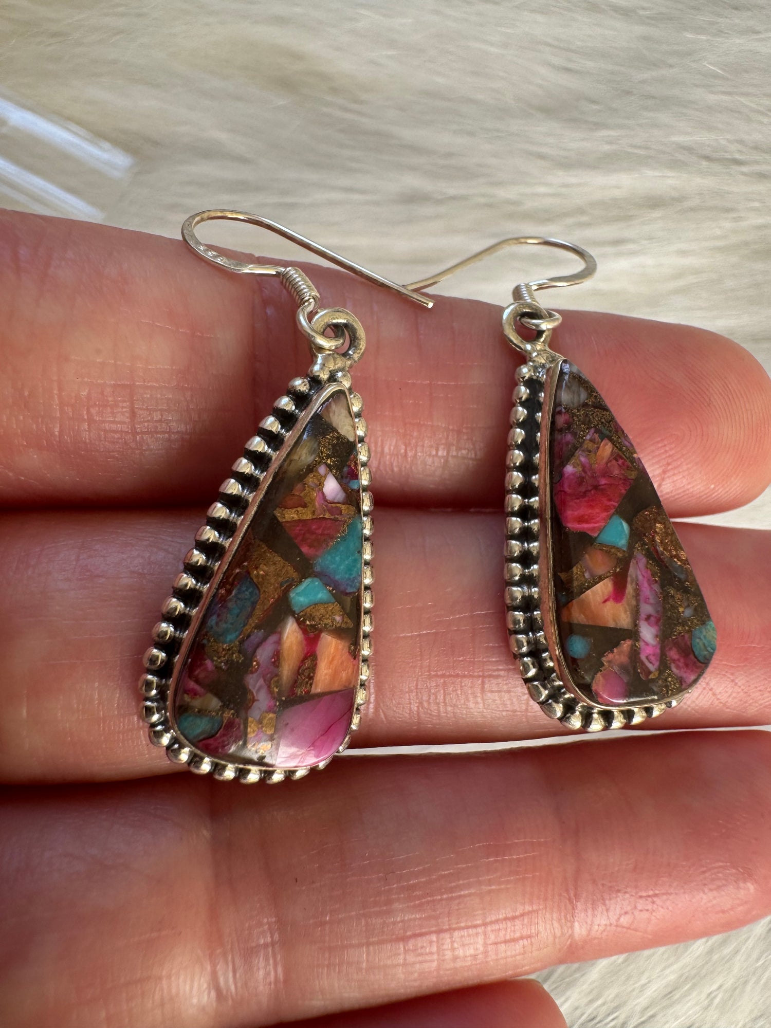 Spiny Oyster Turquoise Sterling Silver Dangle Earrings - Moon Room Shop and Wellness