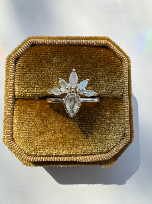 Nesting Moonstone Ring Set in Sterling Silver Sizes 6, 8 - Moon Room Shop and Wellness