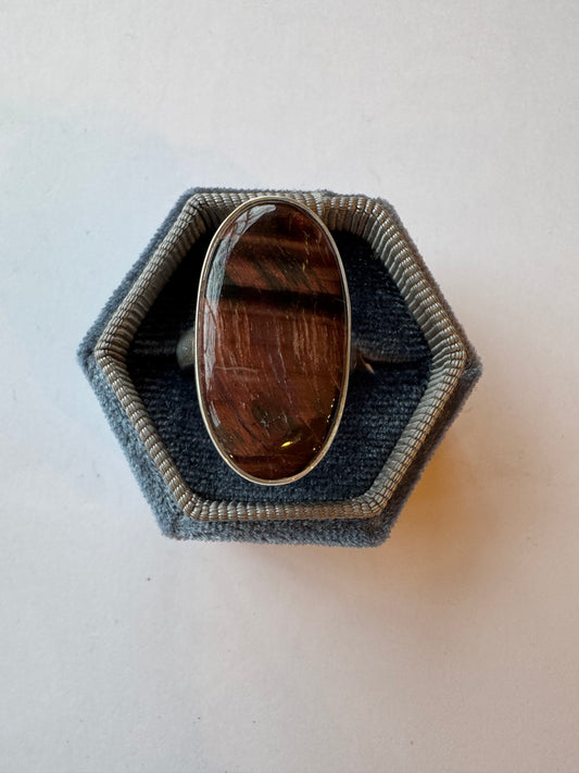Red Tiger Eye Sterling Silver Ring Size Adjustable 6-8 - Moon Room Shop and Wellness