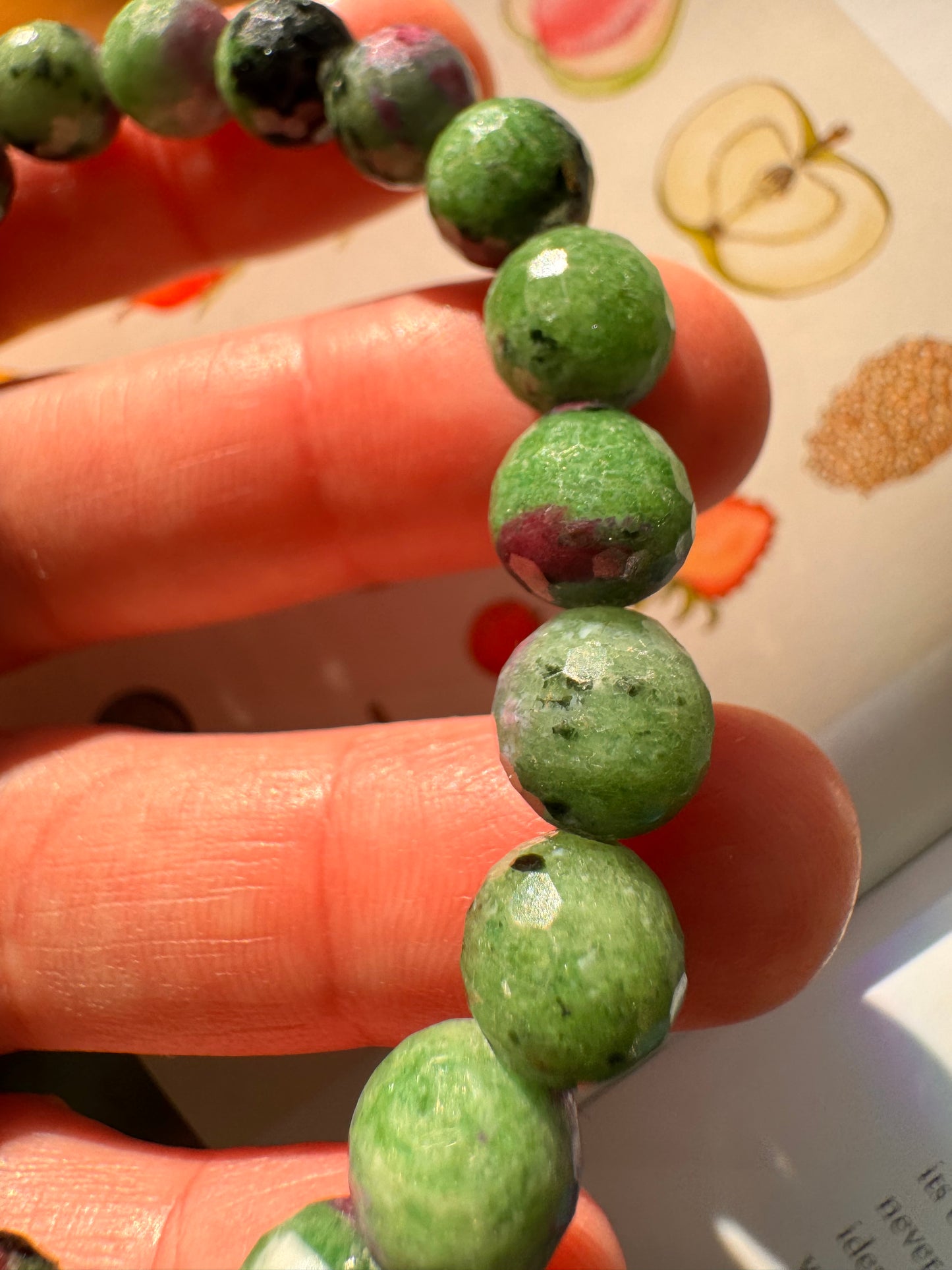 Ruby Zoisite 7 inch Stretch Bracelet 8 mm UV reactive - Moon Room Shop and Wellness