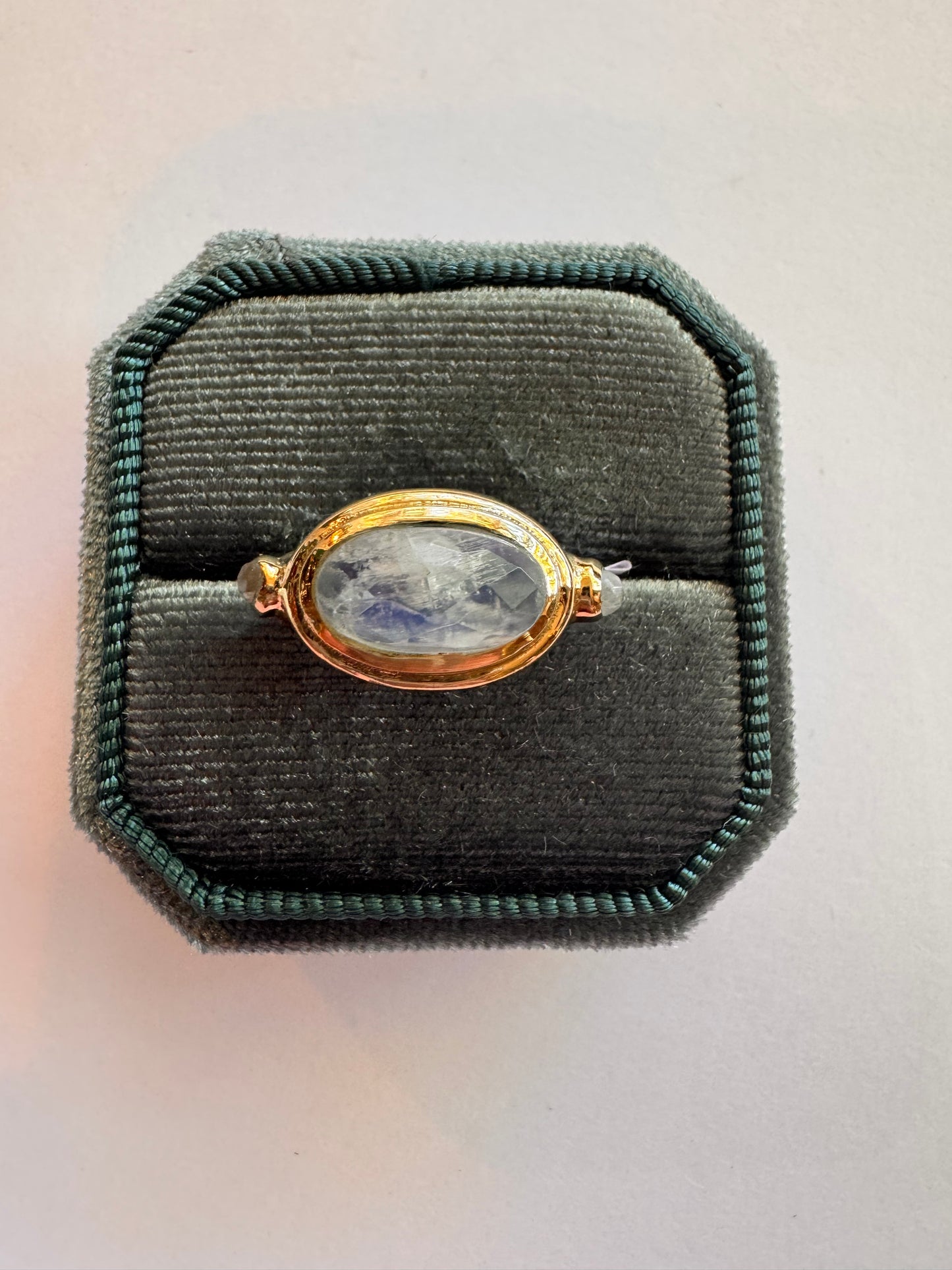 Moonstone Faceted Brass Ring Size 6,7,8,9