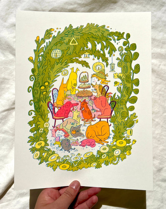 Doggy Tea Party Riso Print by Natalie Andrewson 8.5x11 - Moon Room Shop and Wellness