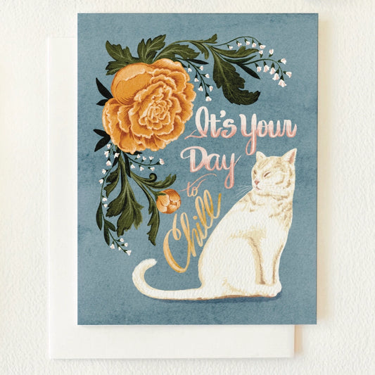Chill Birthday Cat Blank Greeting Card by Folk Meadow - Moon Room Shop and Wellness