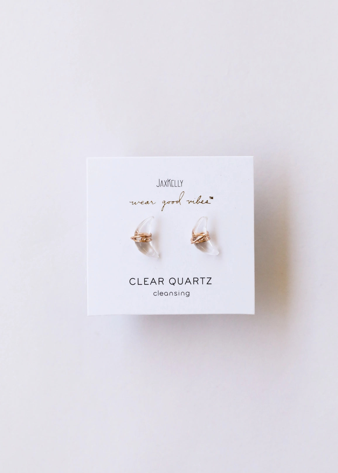 Wire Wrapped Moon - Clear Quartz - Earring Studs - Moon Room Shop and Wellness