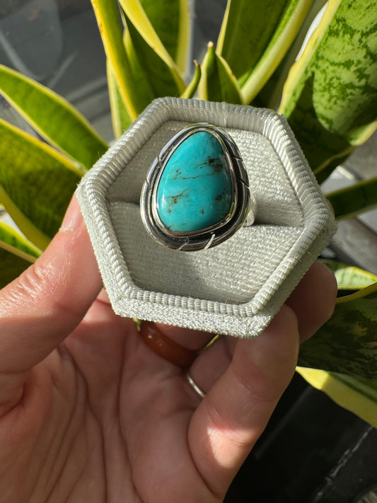 Turquoise Sterling Silver Ring Size 8 Adjustable - Moon Room Shop and Wellness