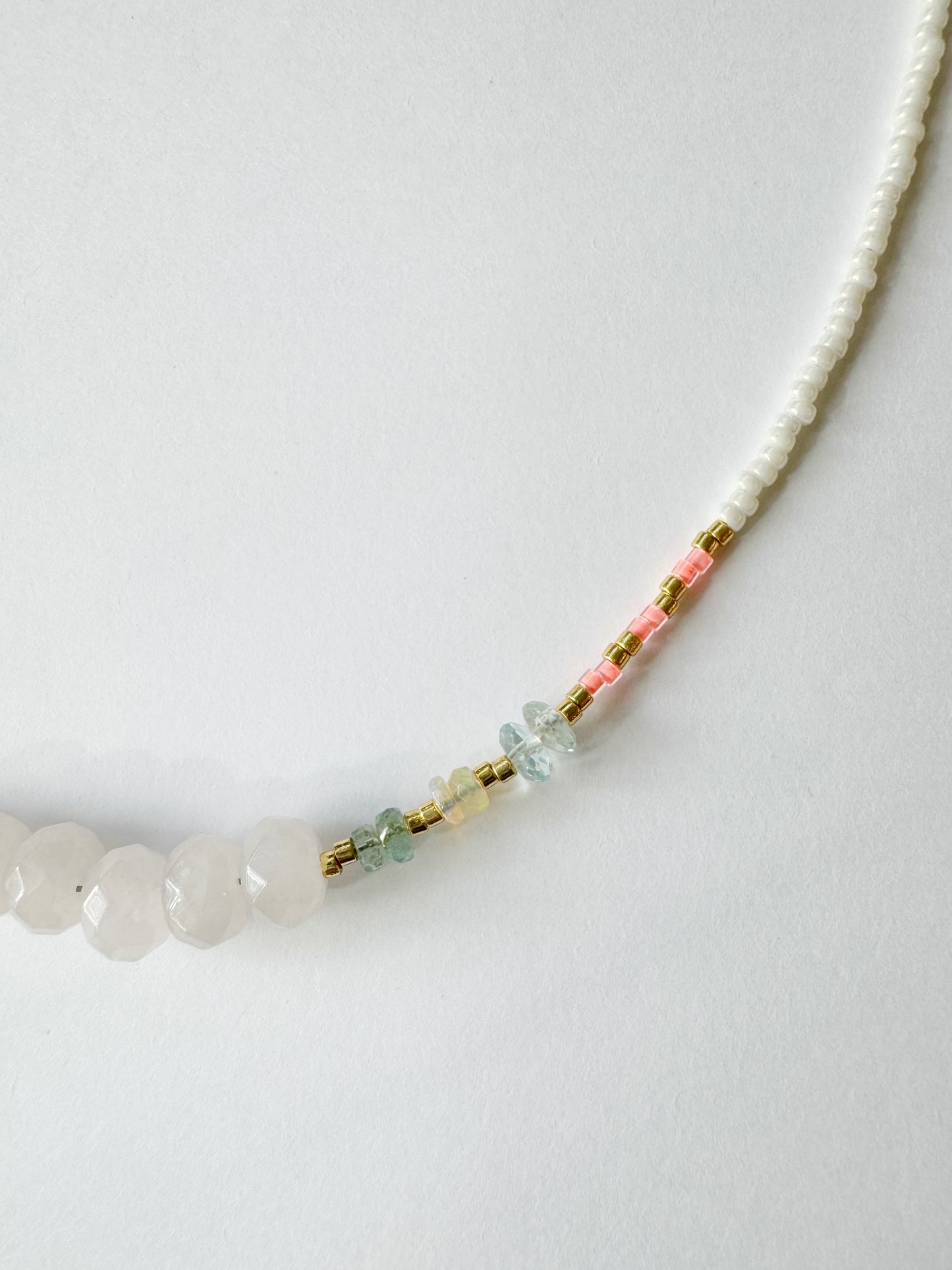 Rose Q + Emerald + Ethiopian Opal + Aquamarine Handmade Necklace - Moon Room Shop and Wellness