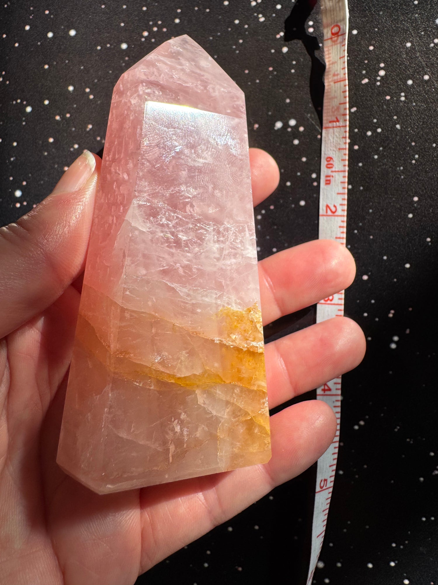 Rose Quartz w/ Golden Healer Tower 184 g Brazil - Moon Room Shop and Wellness