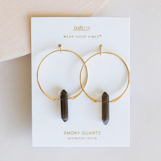 Smoky Quartz Hoops 18 kt Gold Plated Brass - Moon Room Shop and Wellness