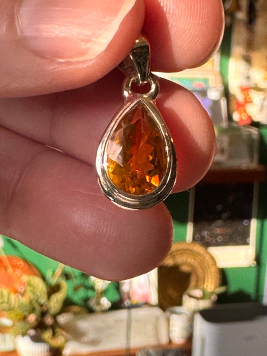Citrine Faceted  Sterling Silver Pendant & Chain - Moon Room Shop and Wellness
