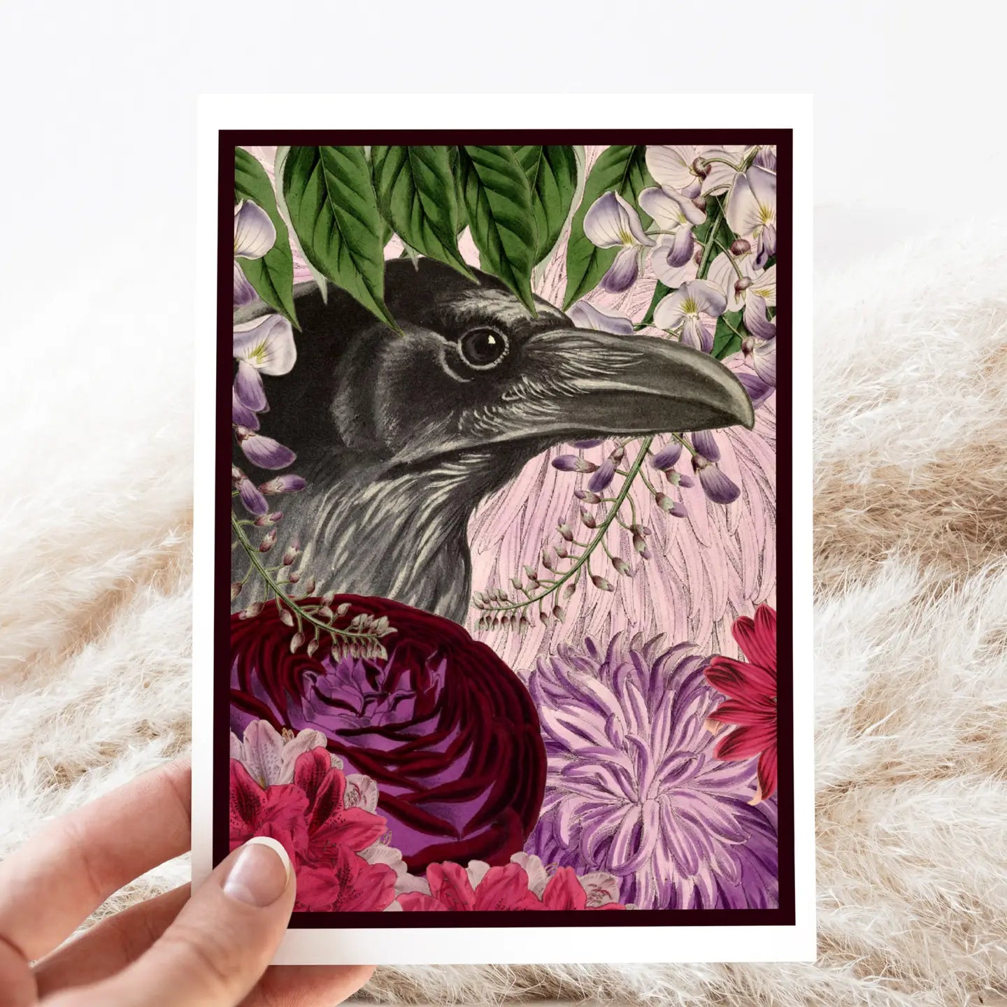 Vintage Raven with Purple Flowers Card- Blank Inside - Moon Room Shop and Wellness