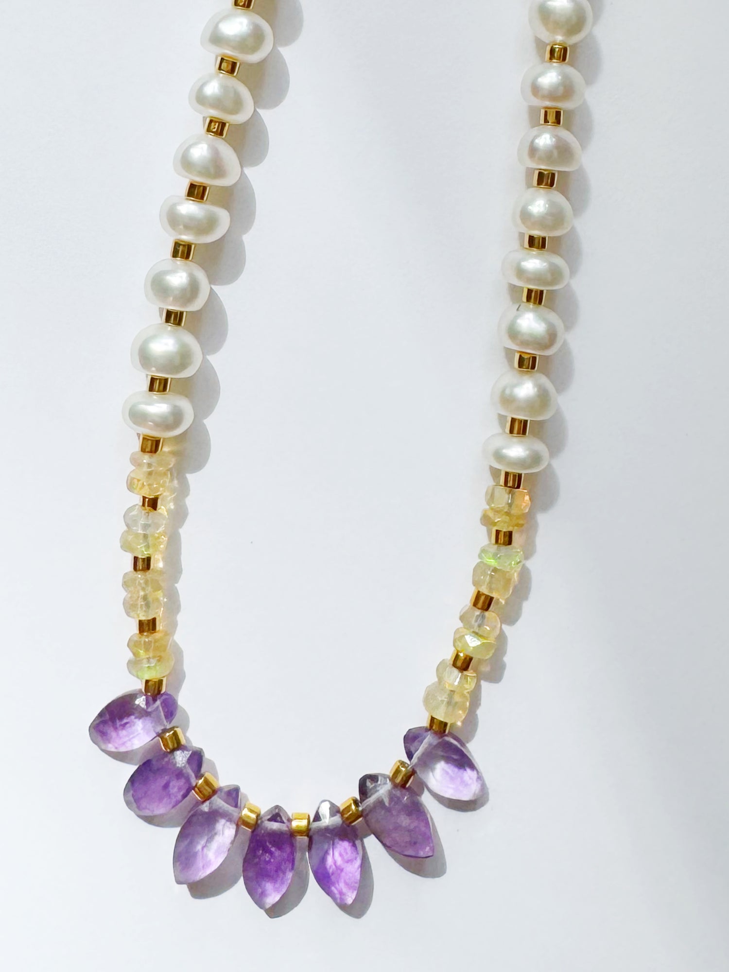 Pearl Ethiopian Opal Amethyst Handmade Necklace - Moon Room Shop and Wellness