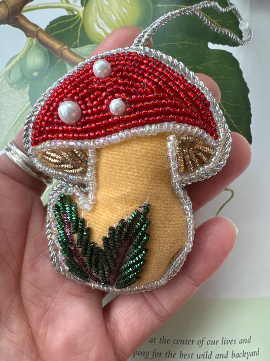 Larissa Plush Mushroom Beaded Felt Ornament - Embroidered - Moon Room Shop and Wellness