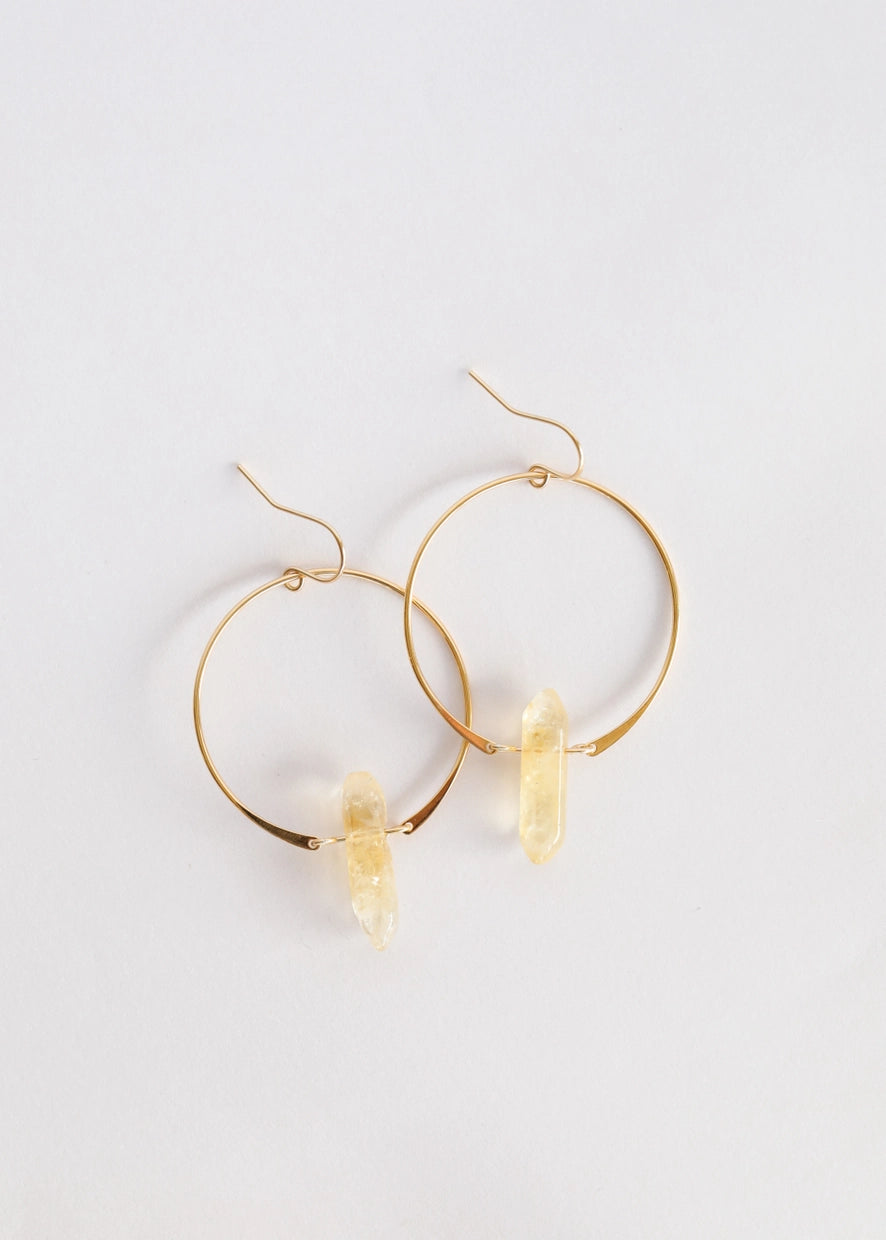 Citrine Hoops 18 kt Gold Plated Brass w Sterling Posts - Moon Room Shop and Wellness