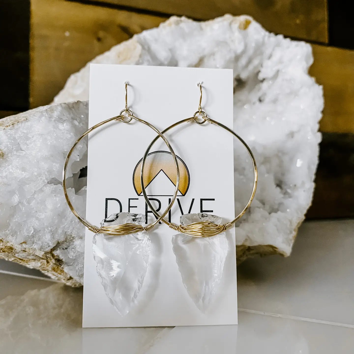 Nala Quartz Crystal Arrowhead Hoops -14k Gold Fill - Moon Room Shop and Wellness