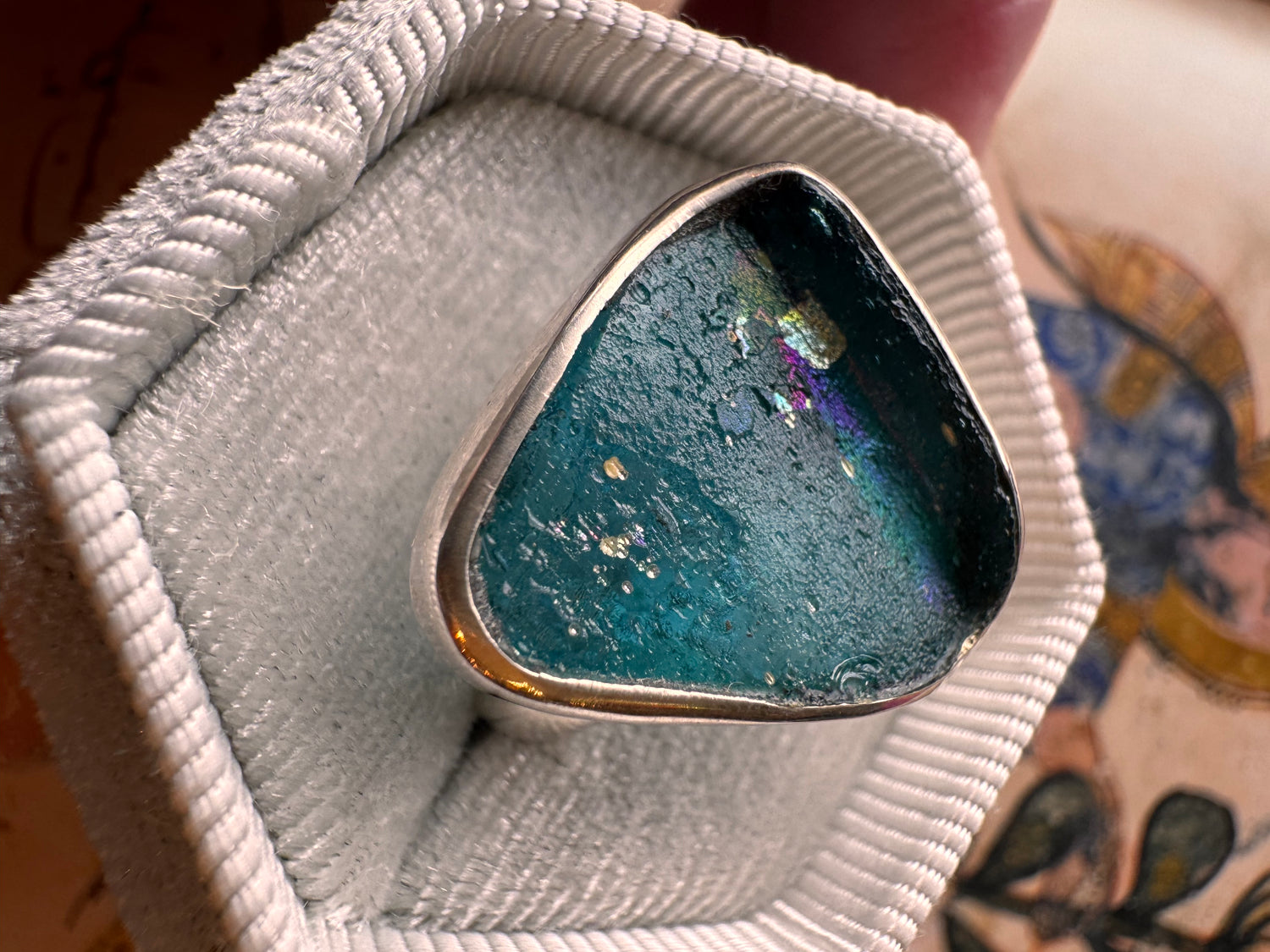 Roman Glass Sterling Silver Ring Size 7 - Moon Room Shop and Wellness