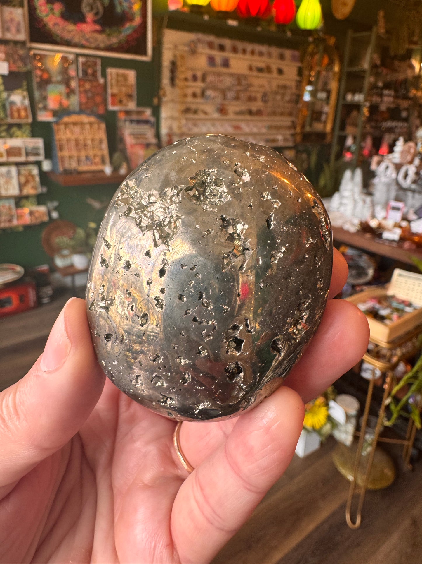 Pyrite Sparkly Palmstone 232 g Peru - Moon Room Shop and Wellness