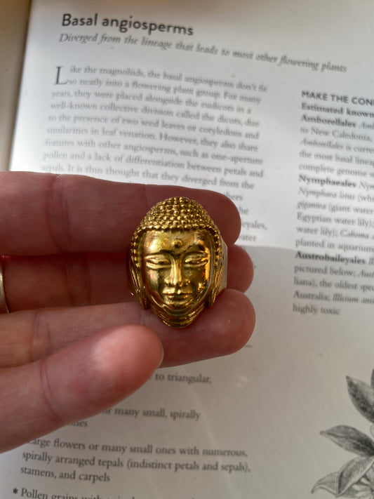 18kt Gold Plated Buddha Head Zen Yoga Ring- size 8 - Moon Room Shop and Wellness