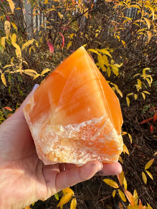 Orange Calcite top Polished Point 3.98  lb Mexico