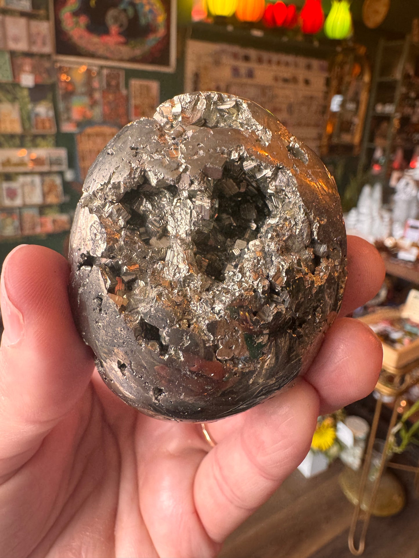 Pyrite Sparkly Palmstone 165 g Peru - Moon Room Shop and Wellness