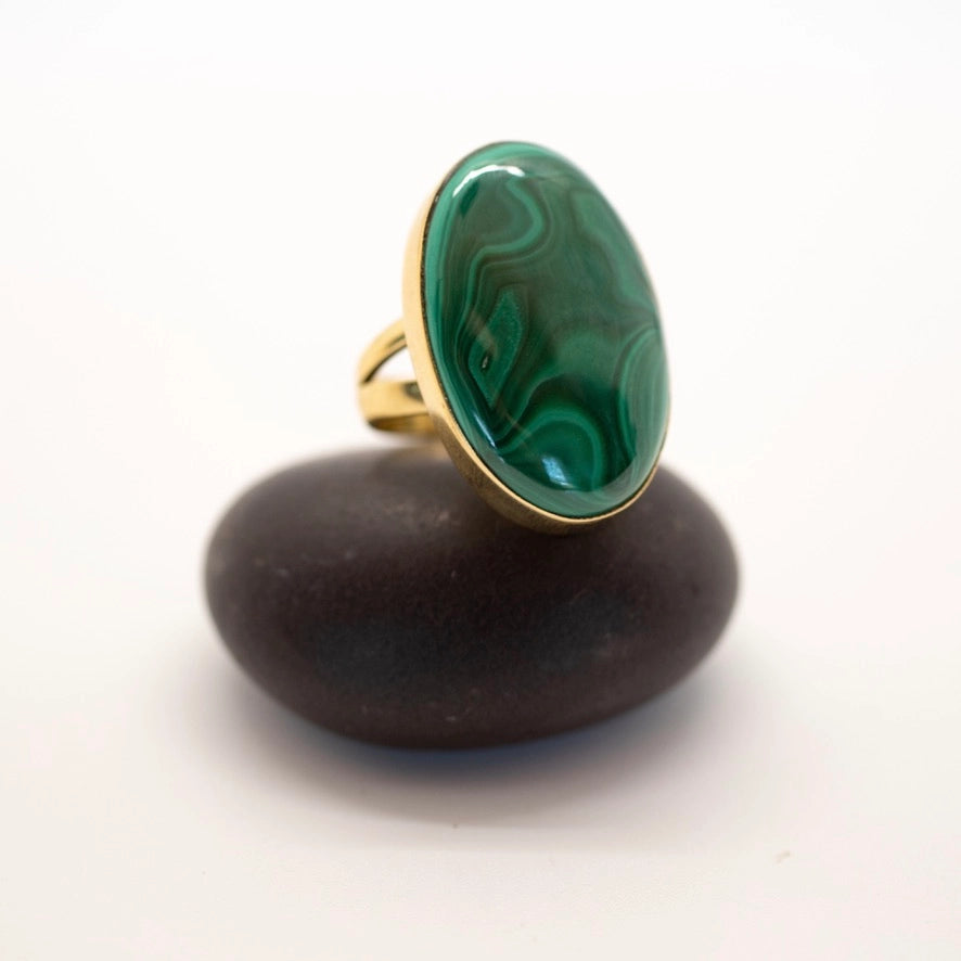 Malachite Brass Ring Sizes 6,7,8,10 - Moon Room Shop and Wellness