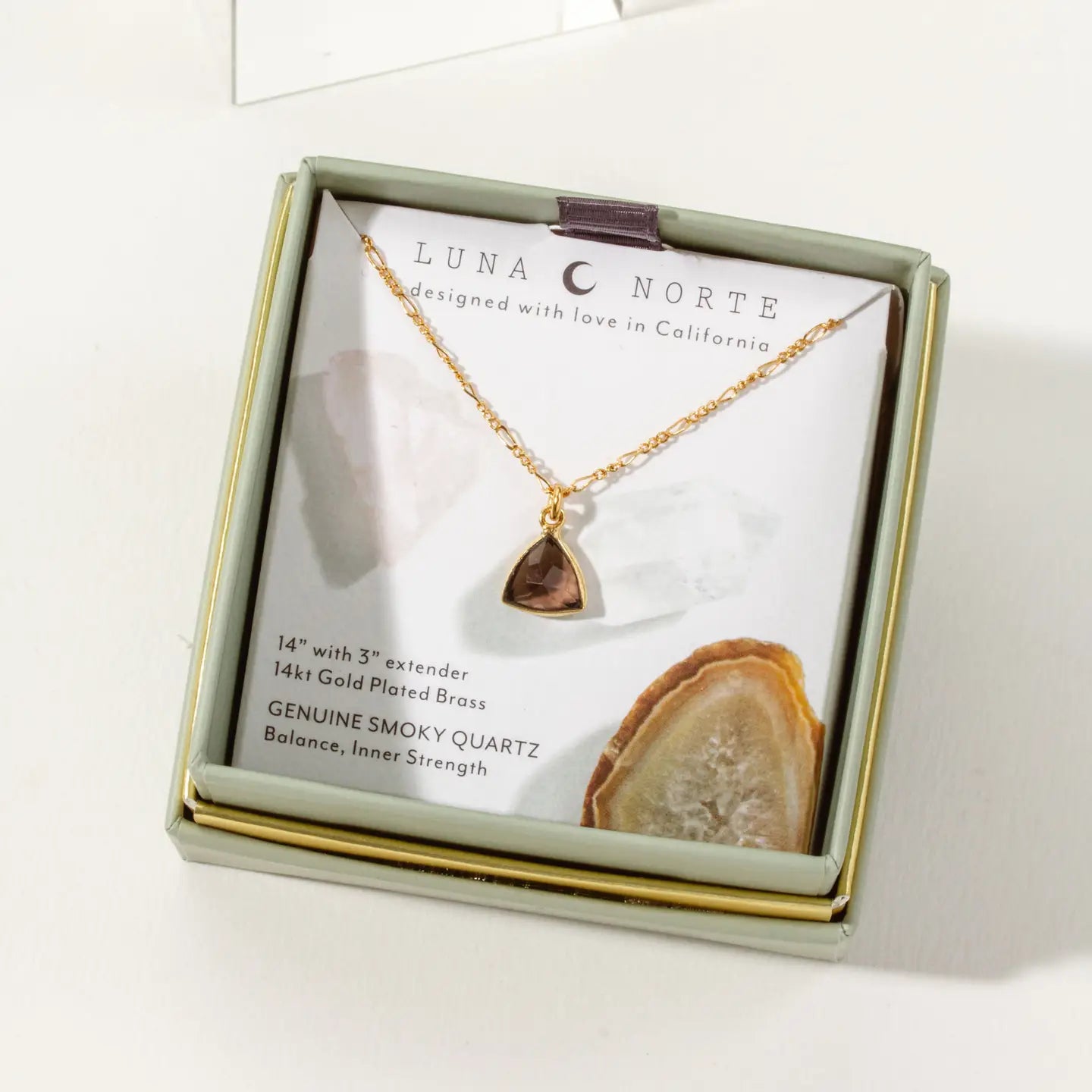 Smoky Quartz Triangle Dainty  Necklace in Gold Plated Brass - Moon Room Shop and Wellness