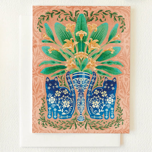 Chinoiserie Cats Blank Greeting Card by Folk Meadow - Moon Room Shop and Wellness