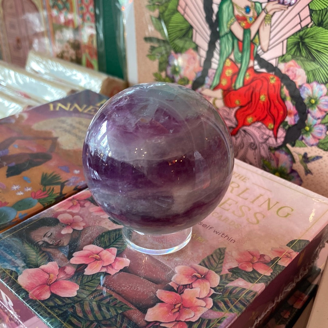 Rainbow Fluorite Sphere 344 g - Moon Room Shop and Wellness