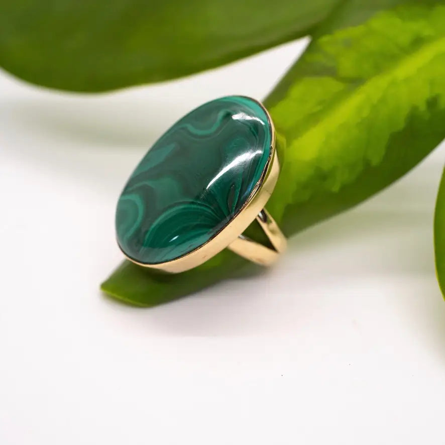 Malachite Brass Ring Sizes 6,7,8,10 - Moon Room Shop and Wellness