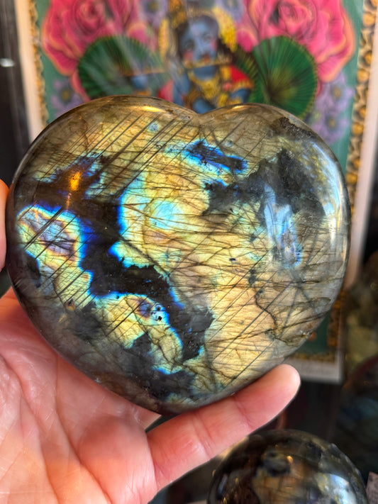 Labradorite Flashy Heart 1.35lb  Madagascar Beauty! - Moon Room Shop and Wellness