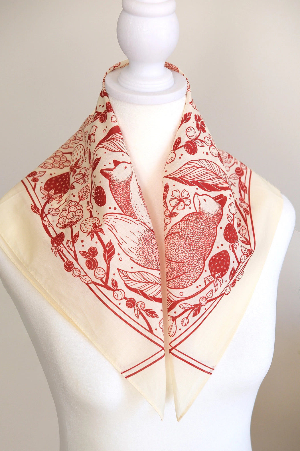 Fox&Berry Bandana Scarf (Off-White) 22"x22"  by sol&mar art co. - Moon Room Shop and Wellness