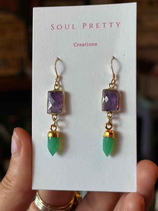 Soul Pretty Amethyst + Chrysoprase Gold Fill Earrings - Moon Room Shop and Wellness