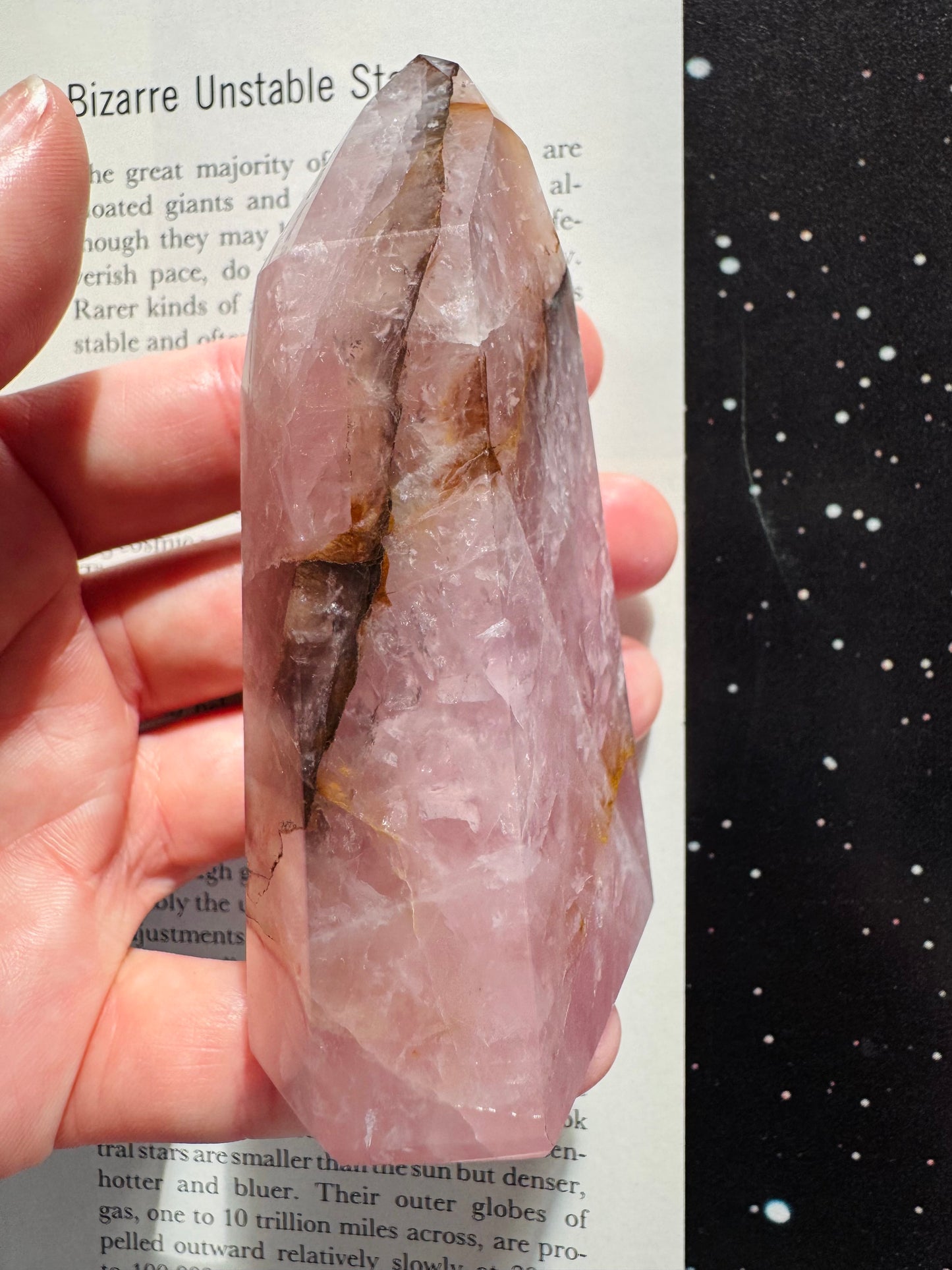 Rose Quartz w/ Golden Healer Tower 192 g Brazil - Moon Room Shop and Wellness