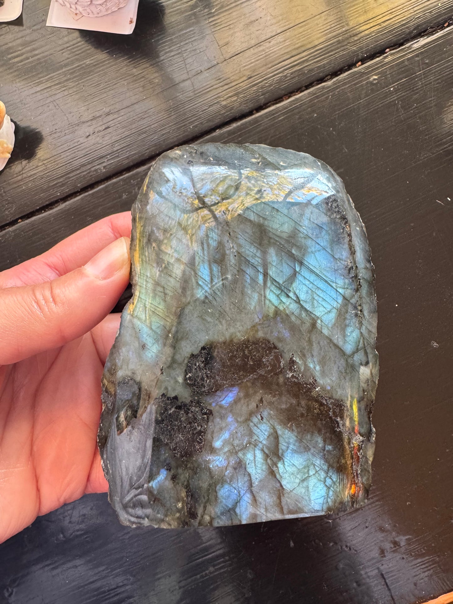 Labradorite Freeform w Natural Back 433 g - Madagascar - Moon Room Shop and Wellness