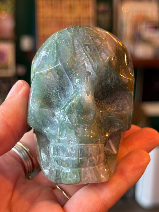 Moss Agate Skull- 358 g - China - Moon Room Shop and Wellness