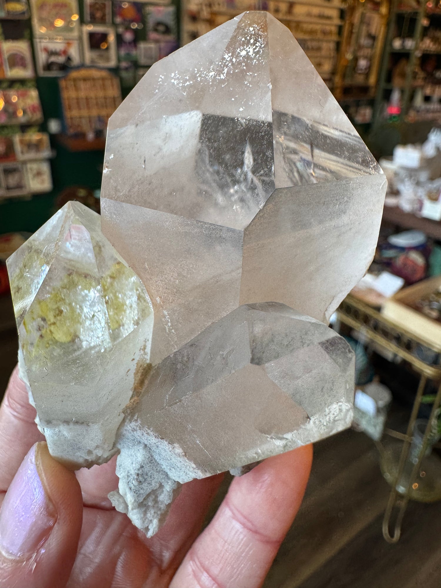 Clear Quartz Double Point (w sulfur + rainbows! ) 284 g Brazil Beauty! - Moon Room Shop and Wellness