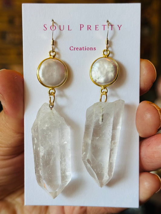 Soul Pretty Pearl + Quartz Point Gold Fill Earrings - Moon Room Shop and Wellness