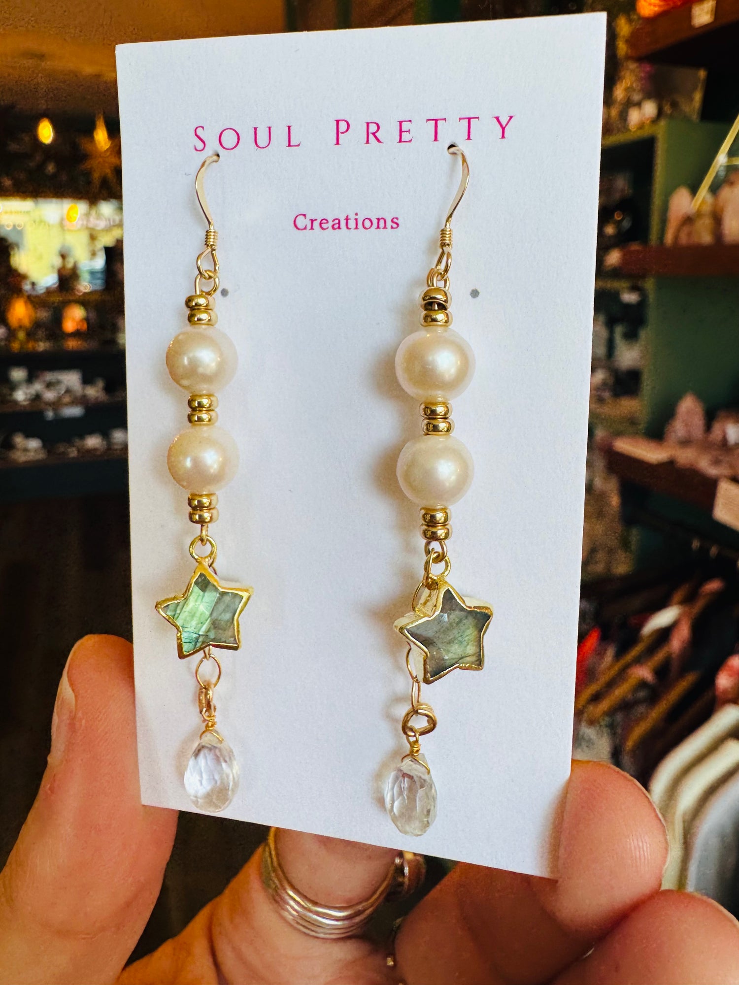 Soul Pretty Labradorite Star + Pearl + Quartz Gold Fill Droplet Earring - Moon Room Shop and Wellness