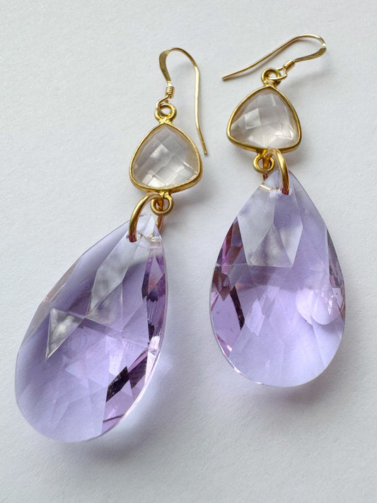 Rose Quartz + Purple Prism Drops Gold Fill Earrings - Moon Room Shop and Wellness