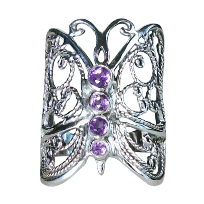 Amethyst Butterfly Sterling Silver Ring Size 8 - Moon Room Shop and Wellness