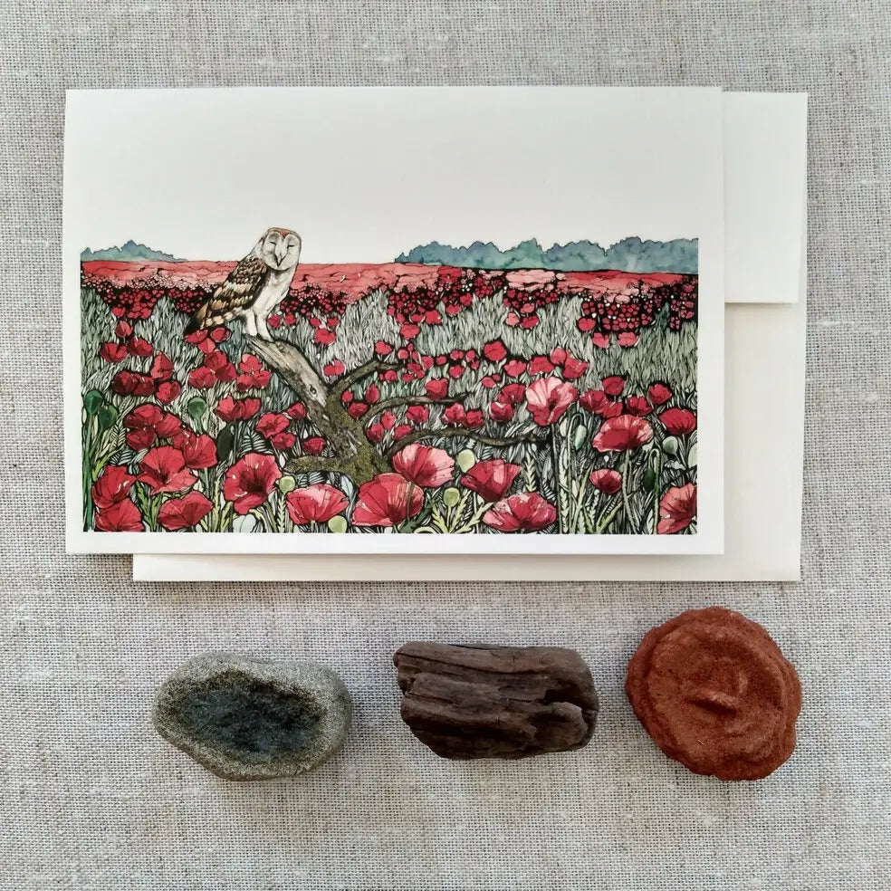 Owl in the Poppies Art Card
