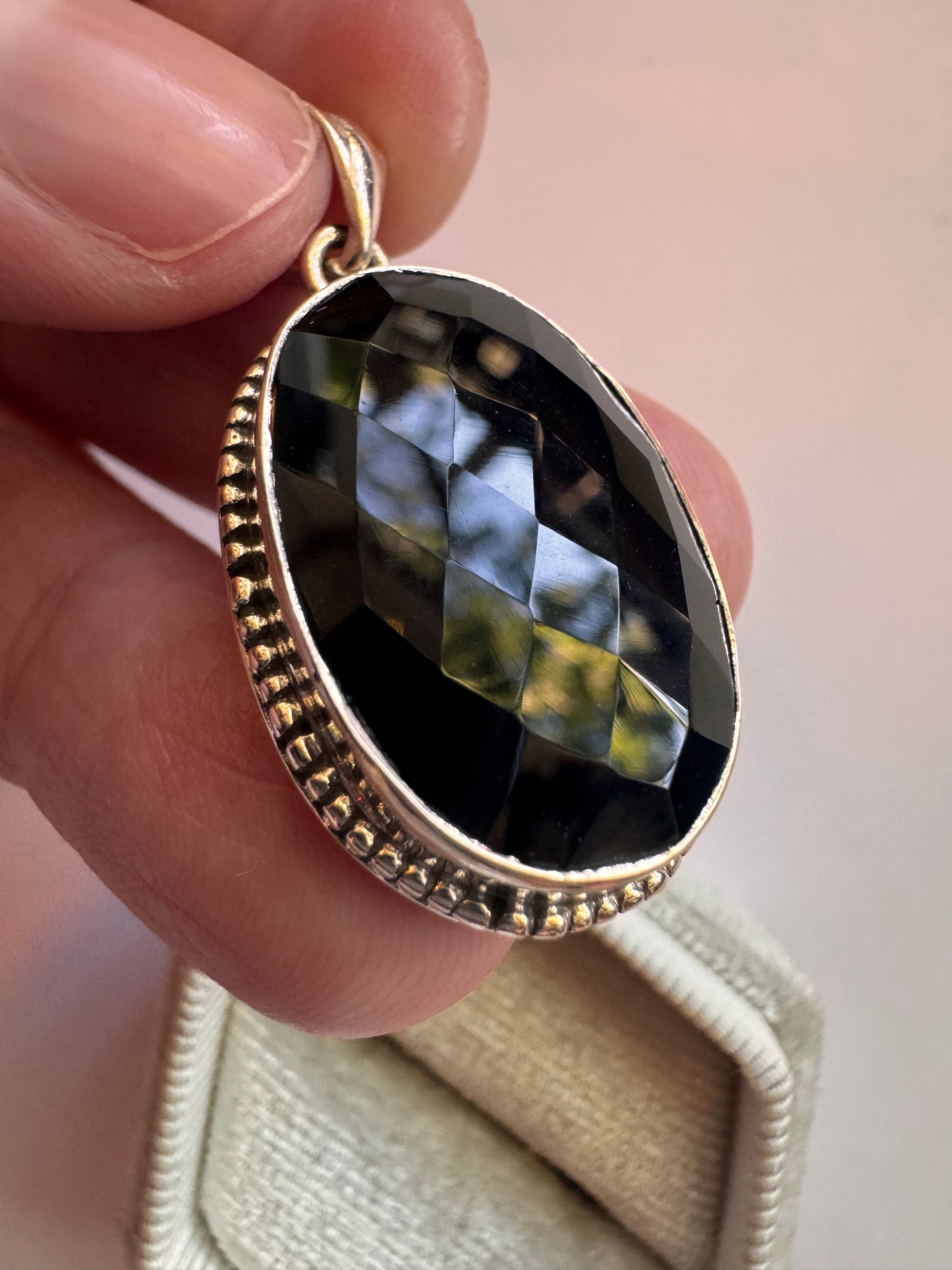 Black Onyx Faceted Sterling Silver Pendant