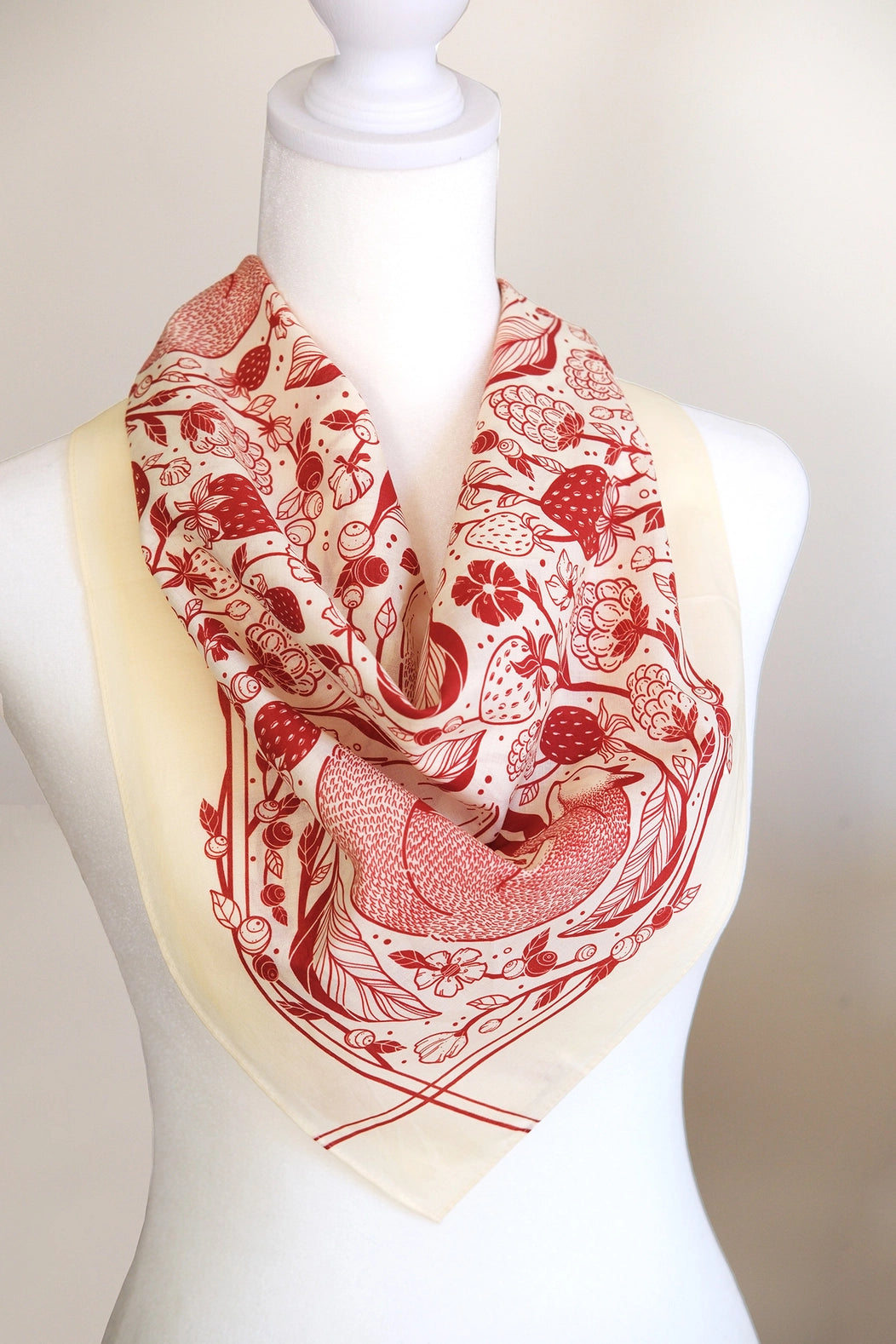Fox&Berry Bandana Scarf (Off-White) 22"x22"  by sol&mar art co. - Moon Room Shop and Wellness