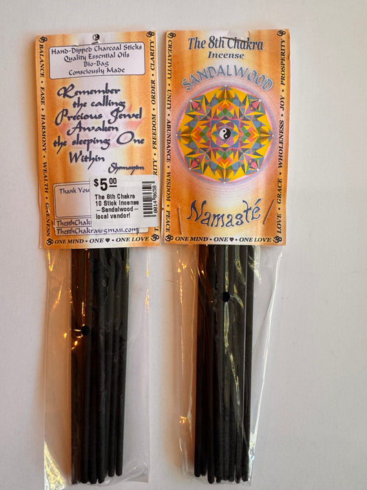 The 8th Chakra 10 Stick Incense -Sandalwood- local vendor!