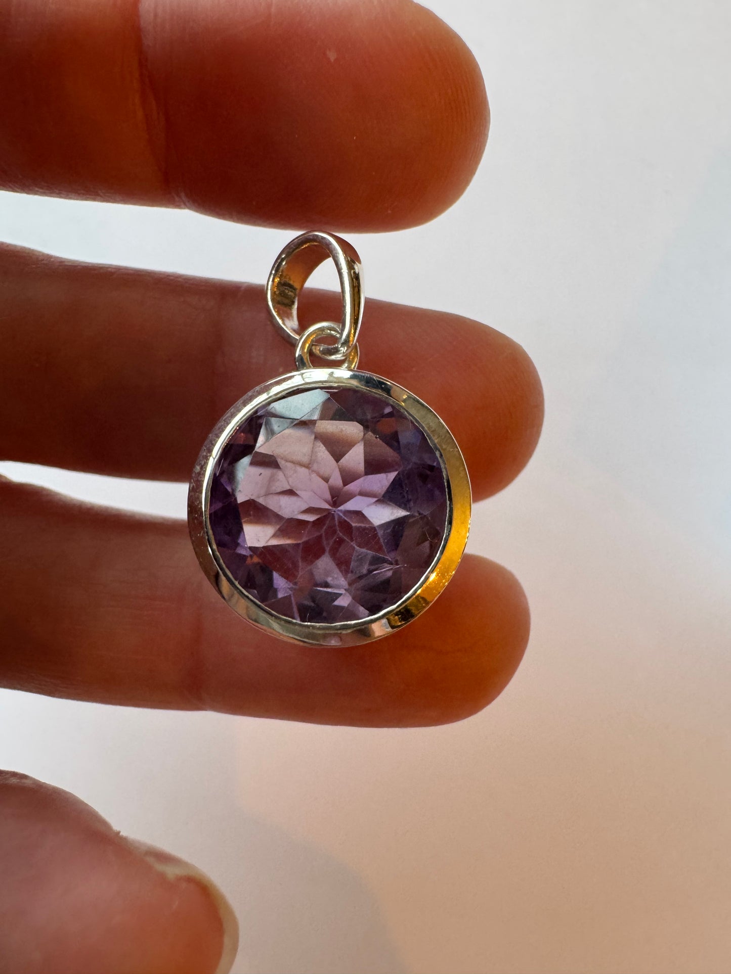 Amethyst Faceted Round Sterling Silver Pendant & Chain - Moon Room Shop and Wellness