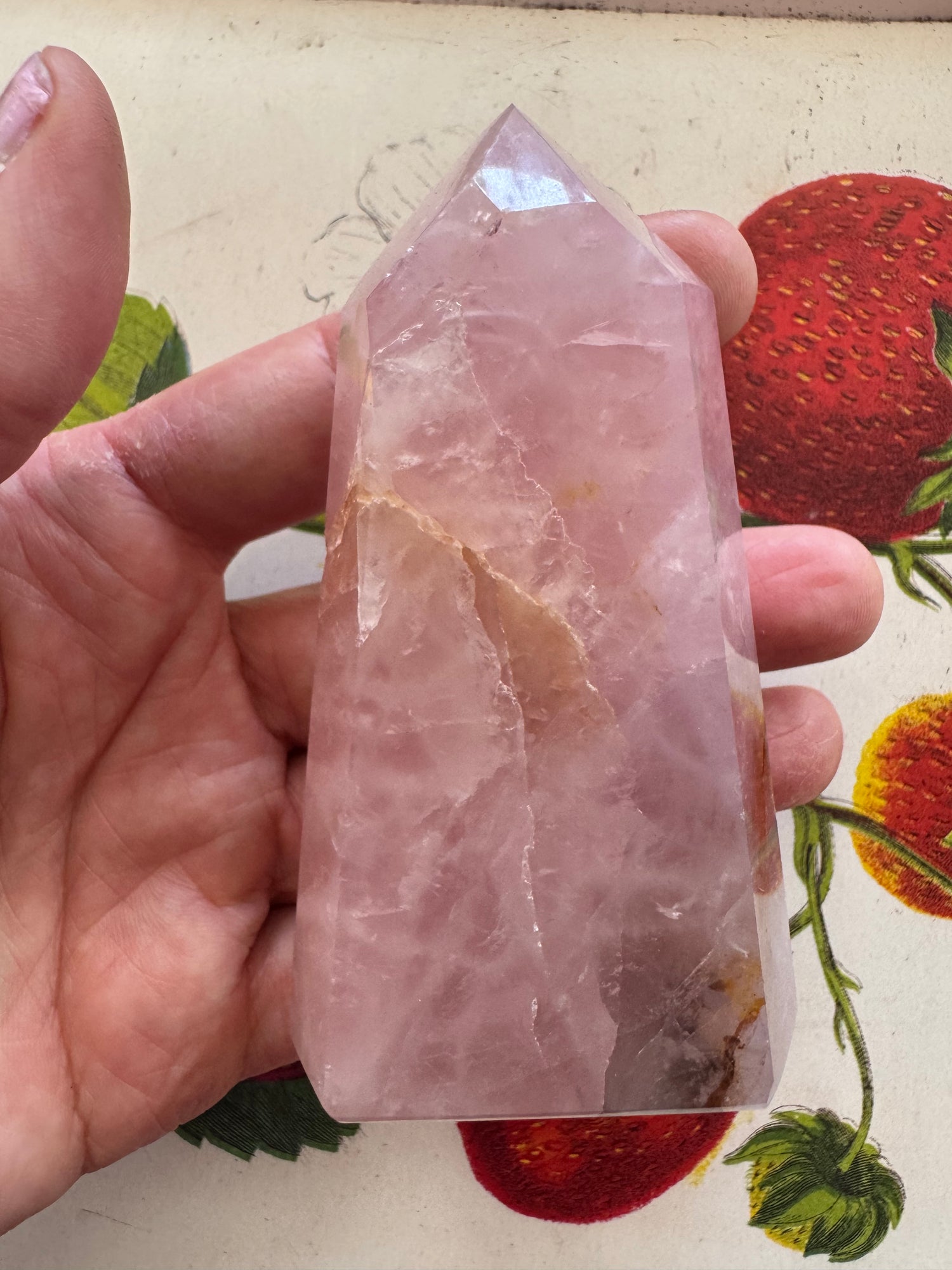 Rose Quartz w/ Golden Healer Tower 174 g - Moon Room Shop and Wellness