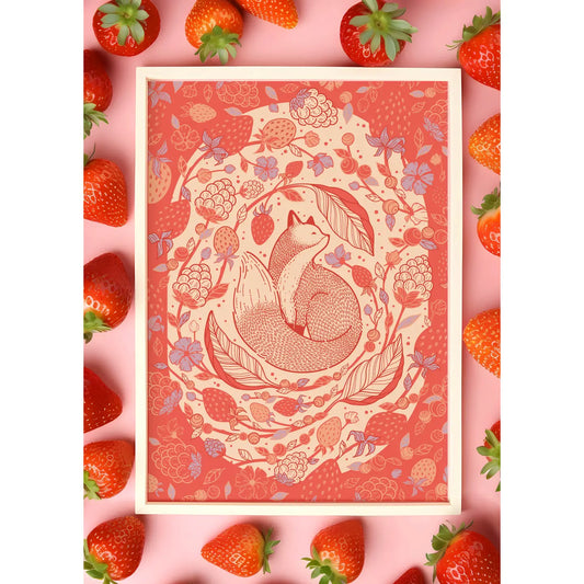 Fox&Berry Art Print Postcard by sol&mar art co. - Moon Room Shop and Wellness