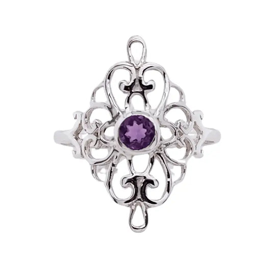 Amethyst Filigree Sterling Silver Ring Size 7