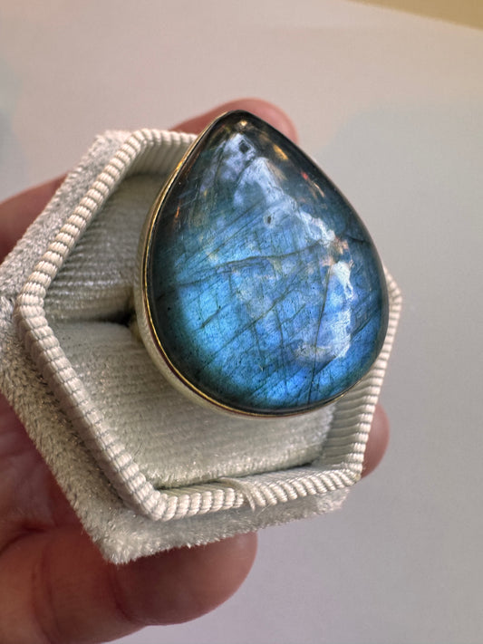 Labradorite Brass Ring Size 8
