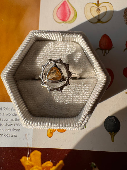 Citrine Solar Plexus Chakra Prosperity Sterling Silver Ring Size 8 - Moon Room Shop and Wellness