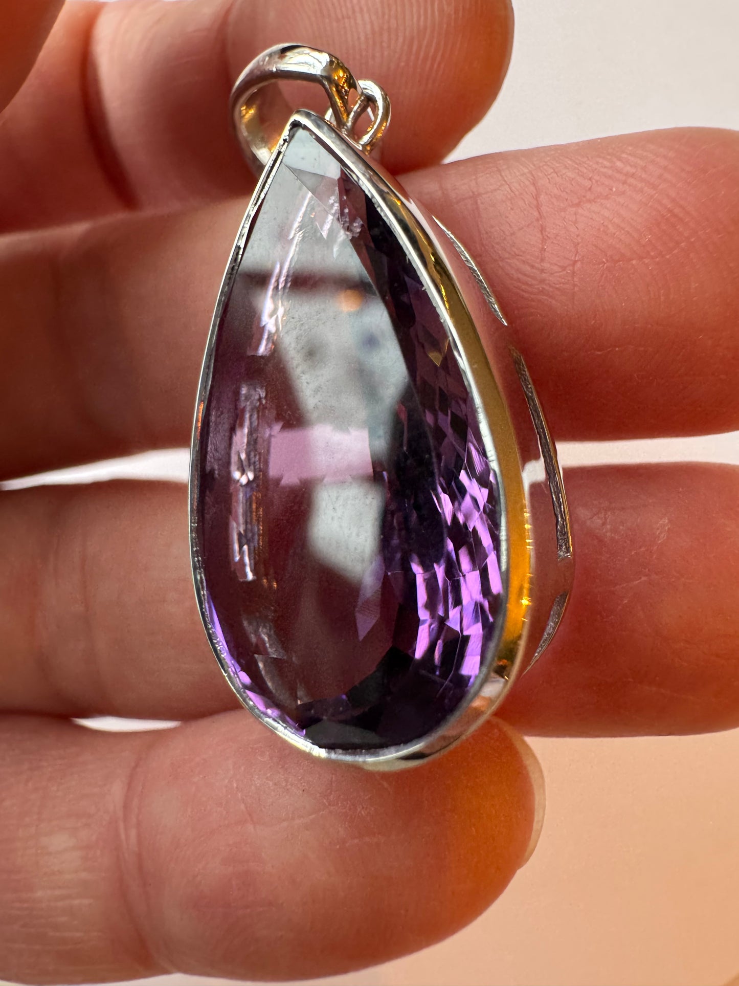 Amethyst Faceted Teardrop Sterling Silver Pendant & Chain - Moon Room Shop and Wellness
